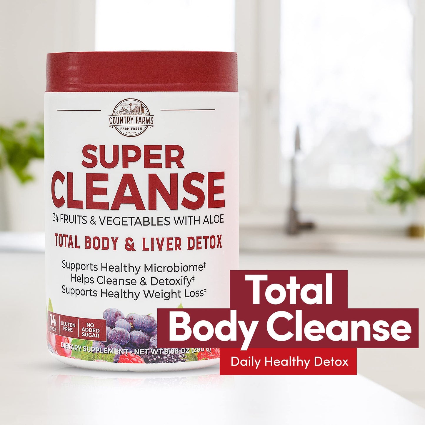 COUNTRY FARMS Super Cleanse, Super Juice Cleanse, Supports Healthy Digestive System, 34 Fruits and Vegetables, Promotes Natural Detoxification, Promote Healthy Weight Management, 28 Servings
