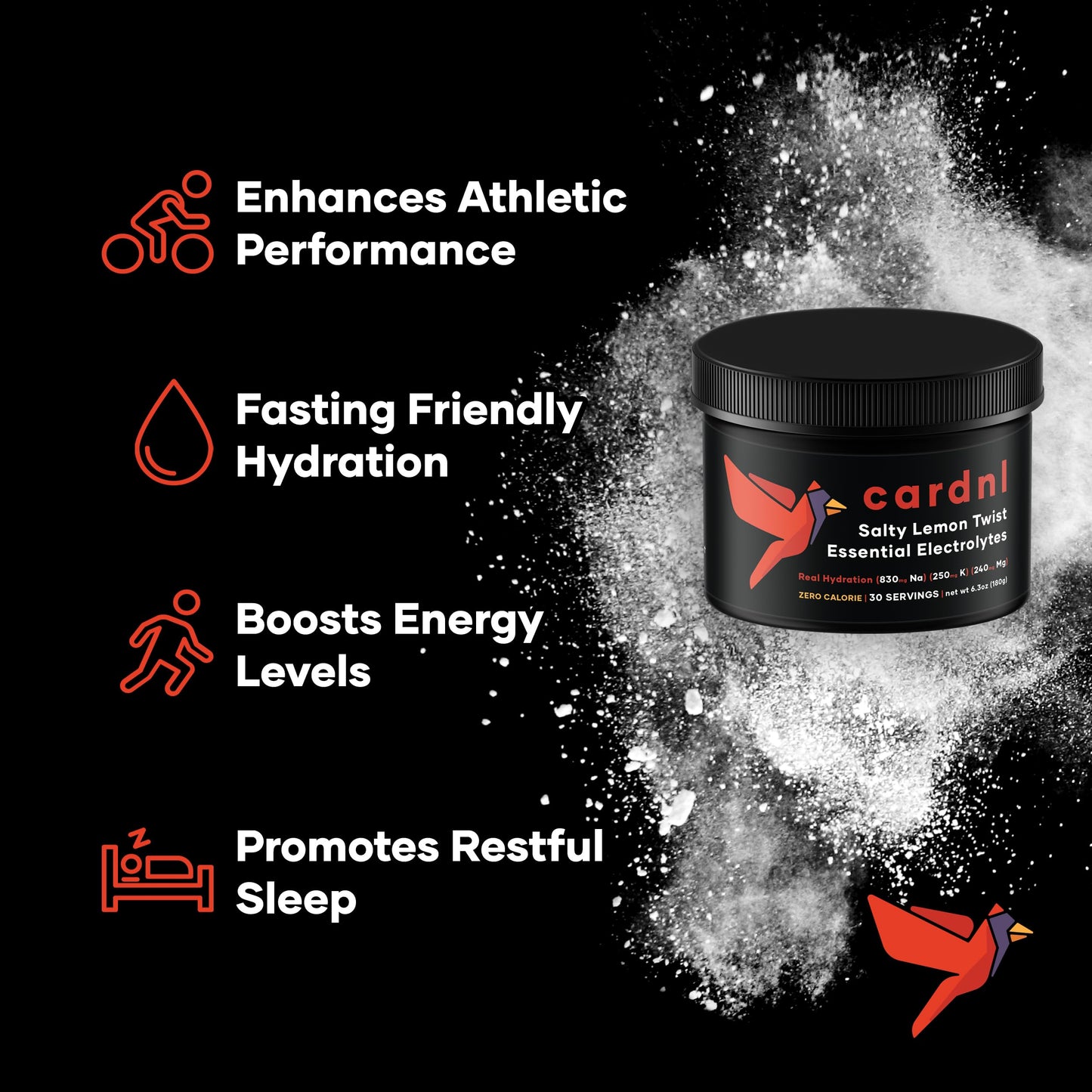 Cardnl Zero Sugar Electrolytes, Authentic Salty Lemon, Lowest Cost, Most Electrolytes Per Serving, Clean Ingredient Powder (30 Servings)