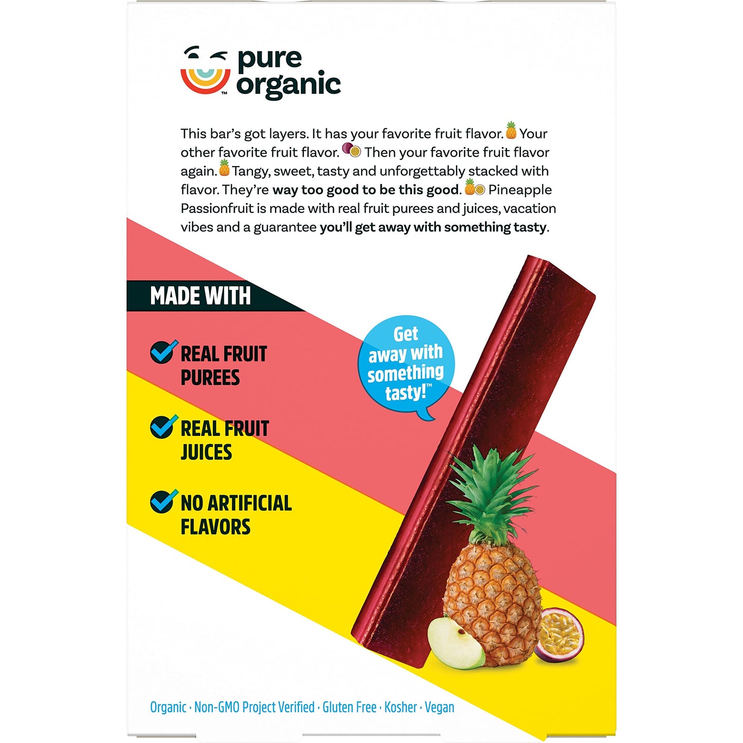 Pure Organic Layered Fruit Bars Gluten Free Vegan Fruit Snacks Pineapple Passionfruit 2 Boxes 24 Bars