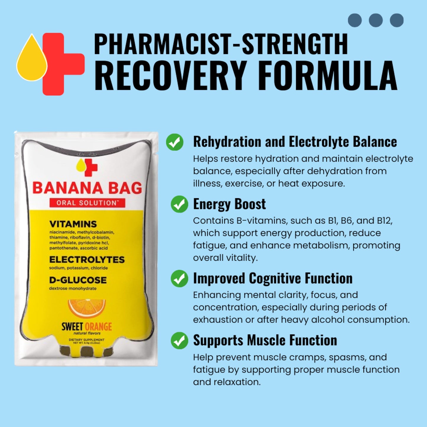 Banana Bag Oral Solution Recovery Packets - Sweet Orange 15pk | A Refreshing Blend of Electrolytes, Vitamin C, and B-Complex for Hydration and Energy. Convenient, Easy-to-Mix, and Perfect for Any Lifestyle.