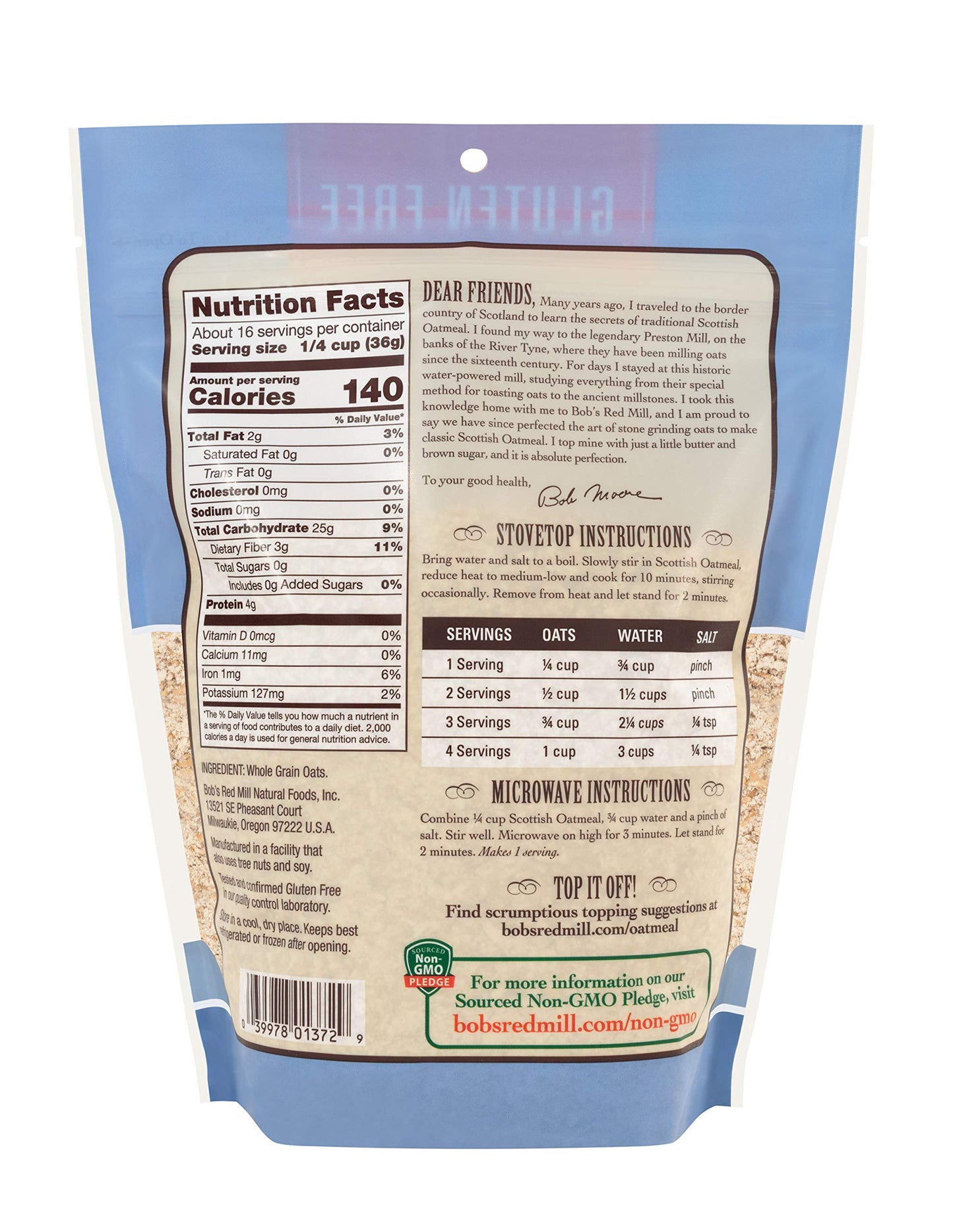 Bobs Red Mill Gluten Free Scottish Oatmeal 20ounce Pack of 4