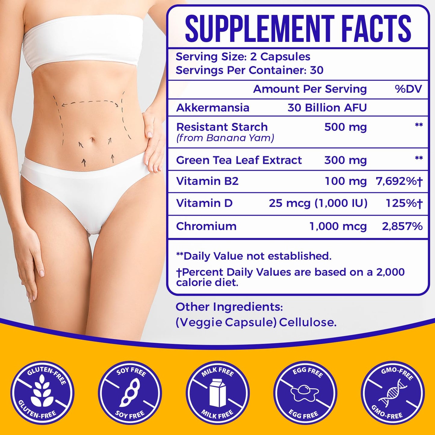 GLP-1 Supplement | Support GLP-1 Naturally, GLP1 with 30 Billion AFU Akkermansia Probiotic, GLP 1 Probiotics for Women & Men, GLP 1 Supplement for Gut, Digestive, Immune, Energy, GLP1 Levels, 60 Count