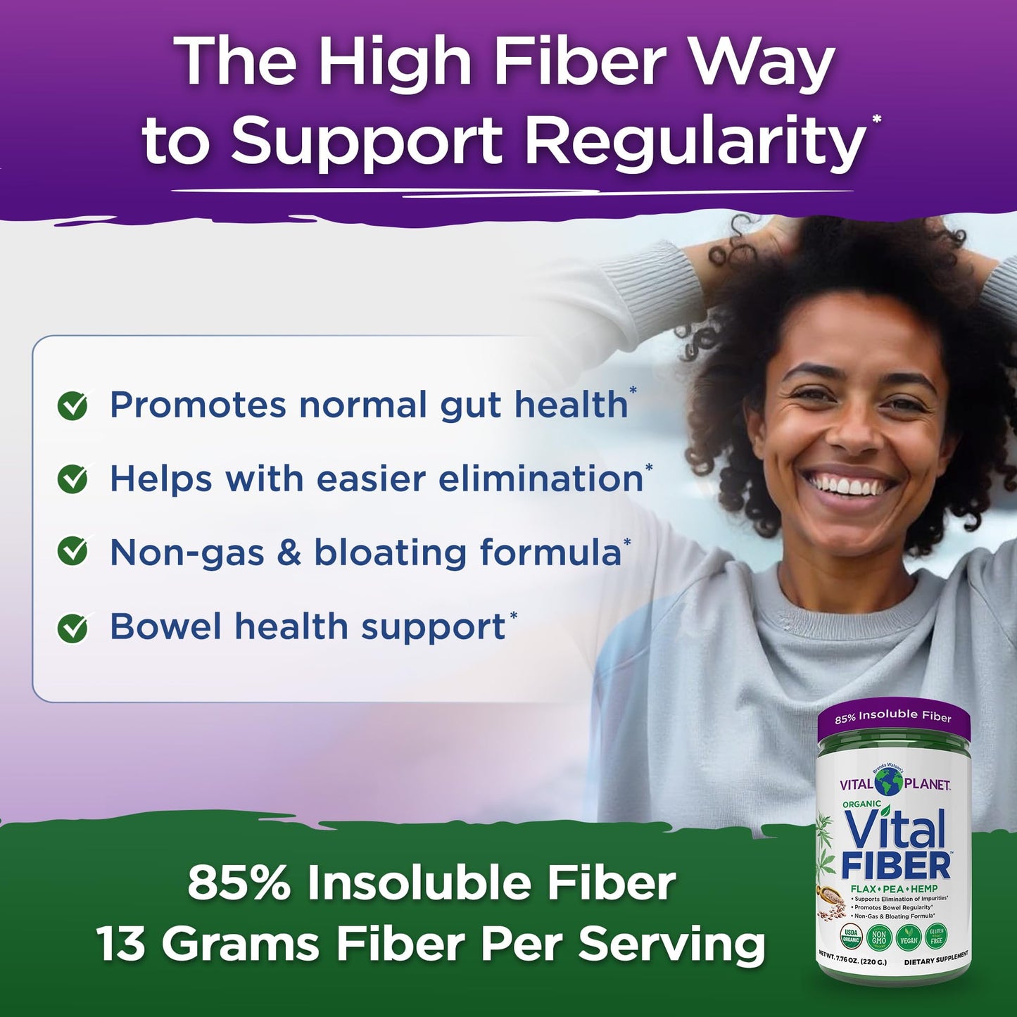 Vital Planet - Vital Fiber Powder, Soluble and Insoluble Fiber Supplement with Flax, Pea and Hemp, Organic Daily Dietary Supplement Supports Gut Digestive Regularity 7.76 oz