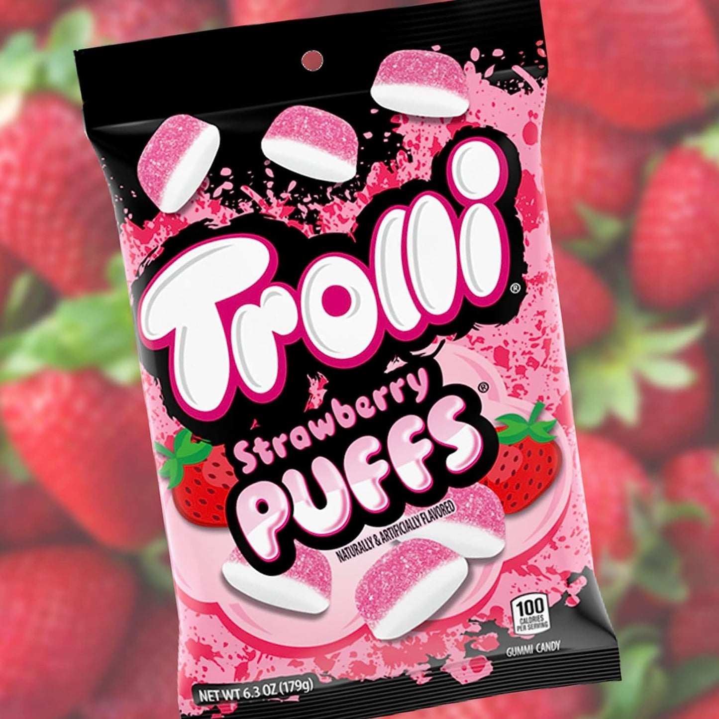 Strawberry Puff Gummy Candy Soft and Chewy Fruit Flavored Treats Sweet Snacks for Road Trips 425 Ounces Pack of 2