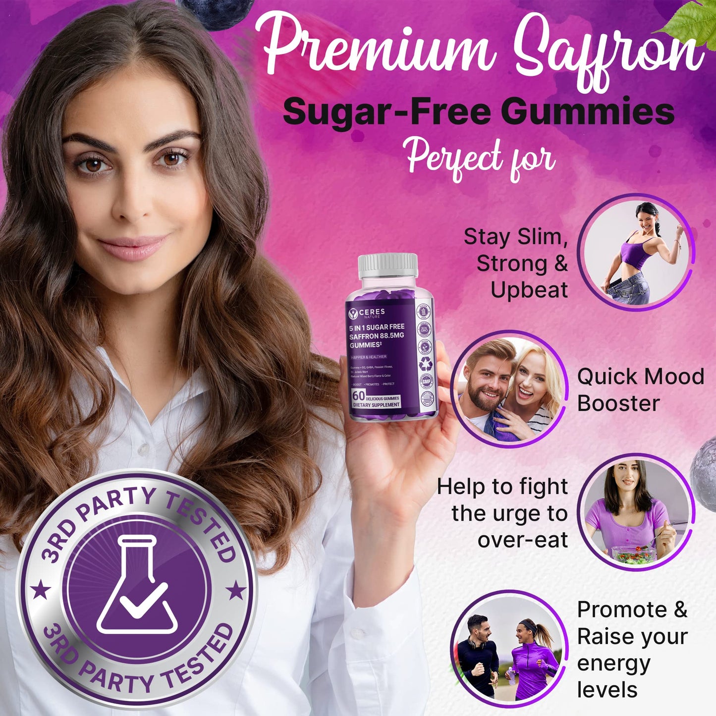 Premium Saffron Extract 88.5mg** Gummy - Appetite Control, Eye Support, Boost Energy & Heart Health NON-GMO - Gluten Free - Vegan Friendly- Sugar-Free Antioxidant Boost - Premium Quality - 60 Gummies