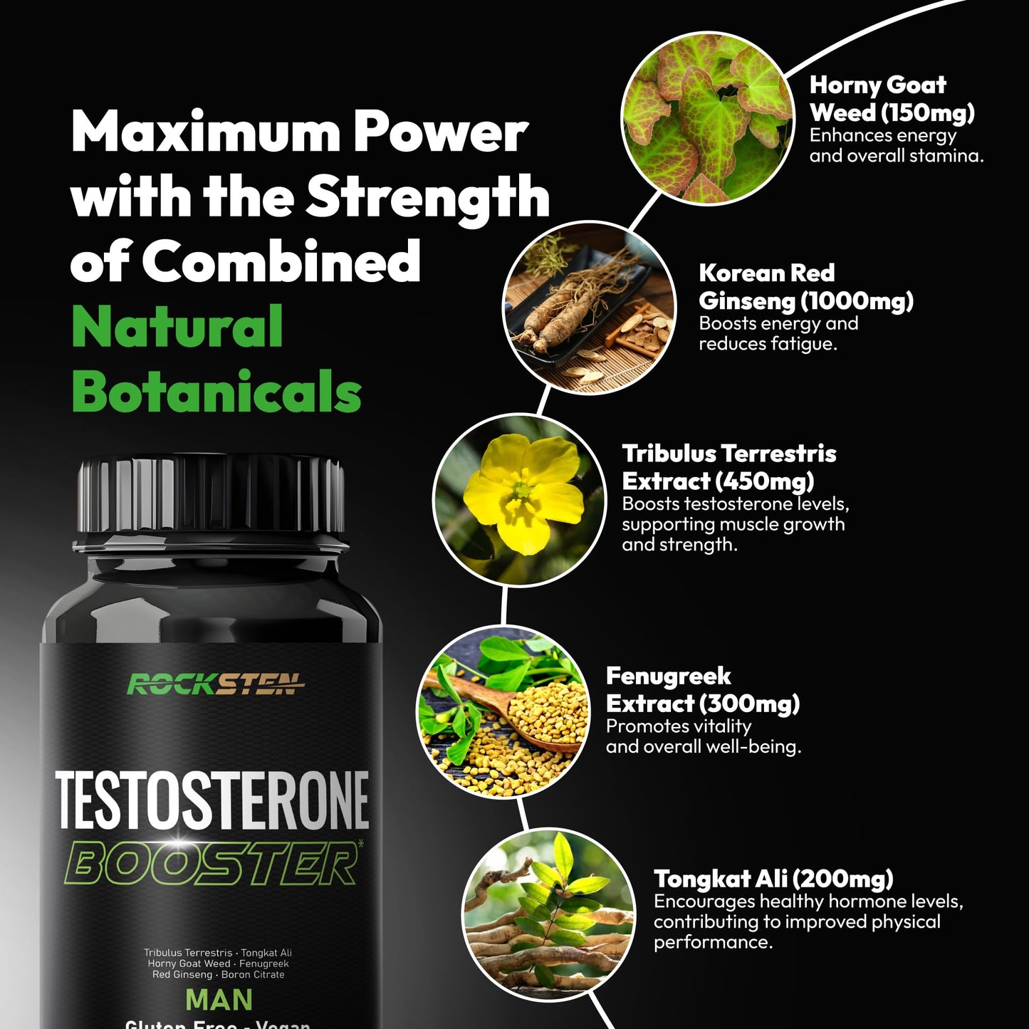 Testosterone Booster Men Supplement - Male Enhancing Support with Tribulus Terrestris Tongkat Ali Fenugreek Red Ginseng - Stamina Energy Test Boost Capsules for Muscle Growth Body Building Workout