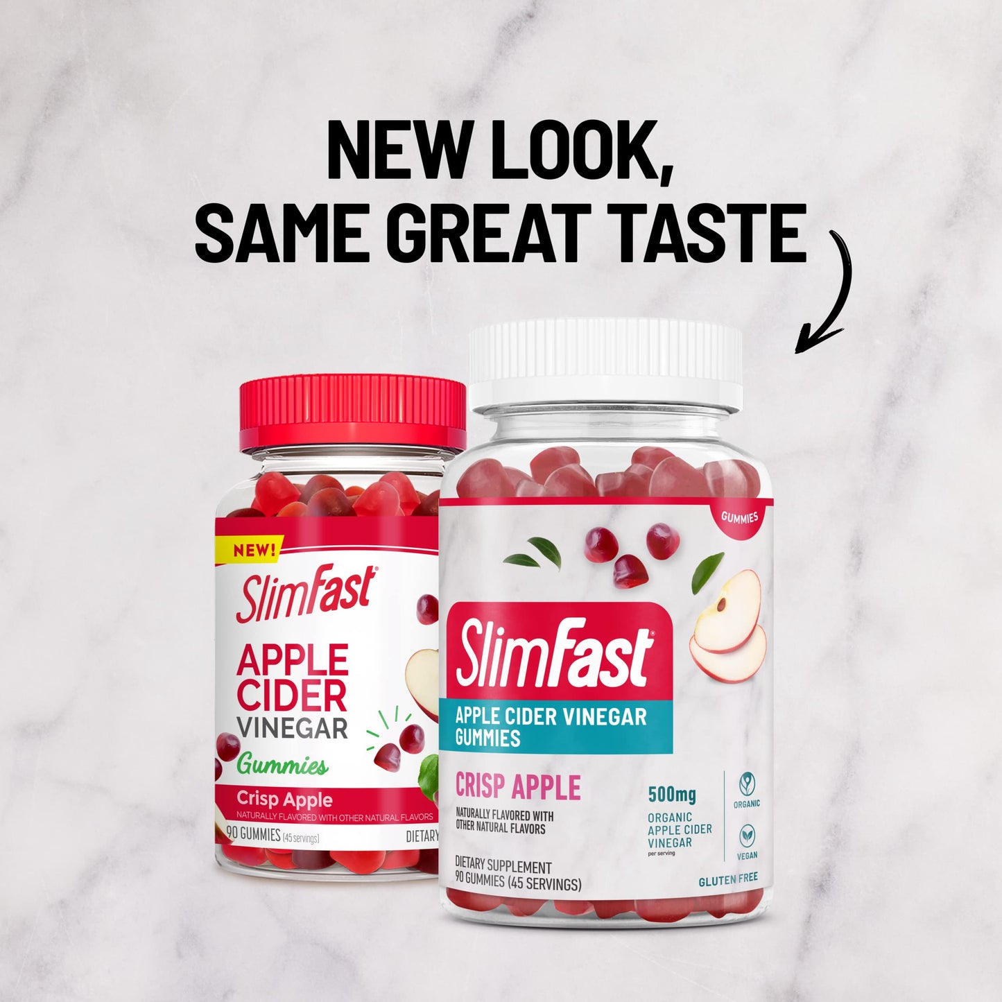 SlimFast Apple Cider Vinegar Gummies, Dietary Supplement with 500mg Organic Apple Cider Vinegar per Serving, Crisp Apple Flavor, 45 Servings (Packaging May Vary)