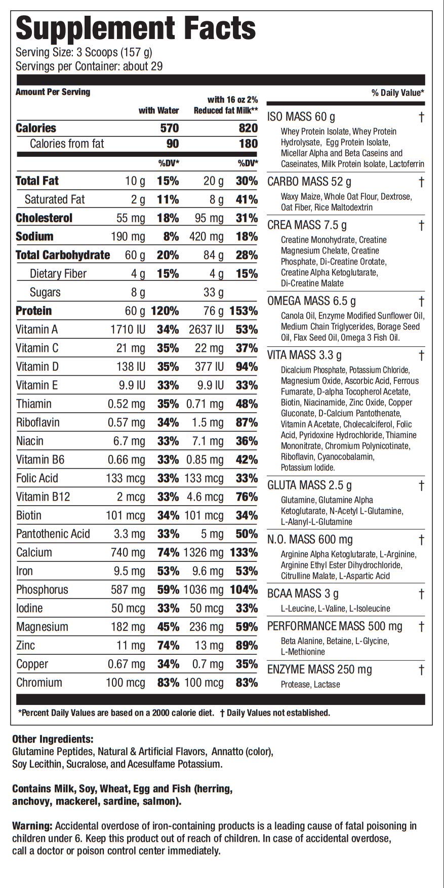 Ultimate Nutrition ISO Mass Xtreme Gainer, Weight Gainer Protein Powder with Creatine, 60 Grams of Protein, Whey Isolate Protein Powder for Lean Muscle Gain, 10 LBS with 30 Servings, Vanilla Ice Cream