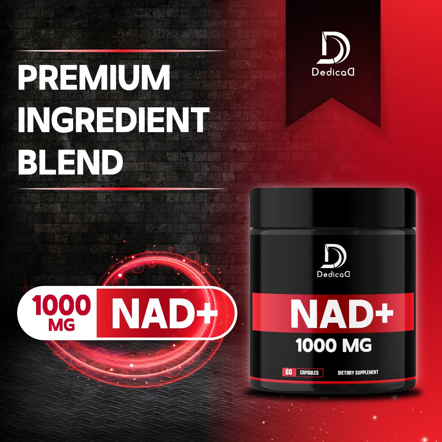 DEDICAD NAD+ Supplement 1000 mg - Pure NAD Supplement - Energy and DNA Repair, Aging Defense, Brain Function - 60 Capsules