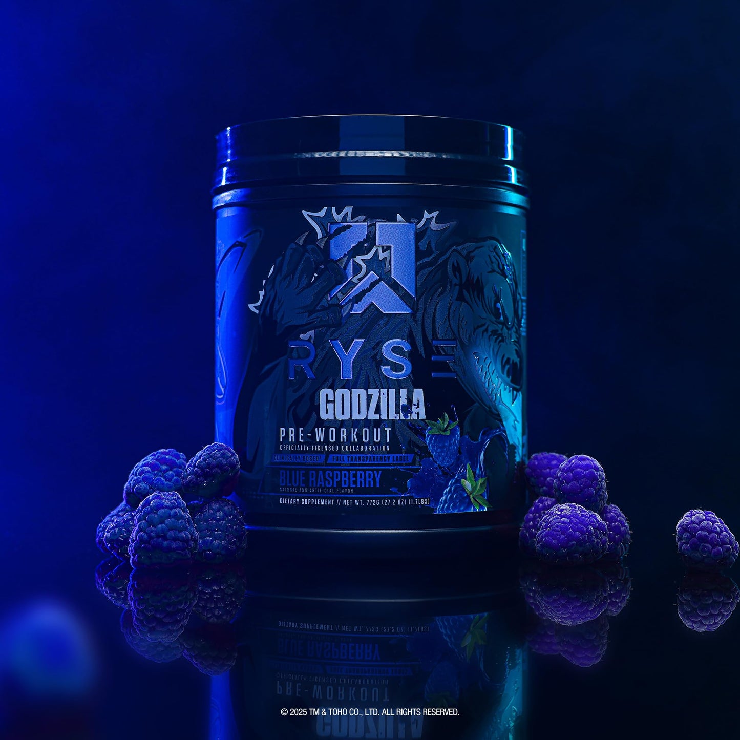 Ryse Noel Deyzel x Godzilla Pre Workout | Intense Pumps, Energy, & Focus | Citrulline & Beta Alanine | 400mg Total Caffeine | 40 Servings (Blue Raspberry)