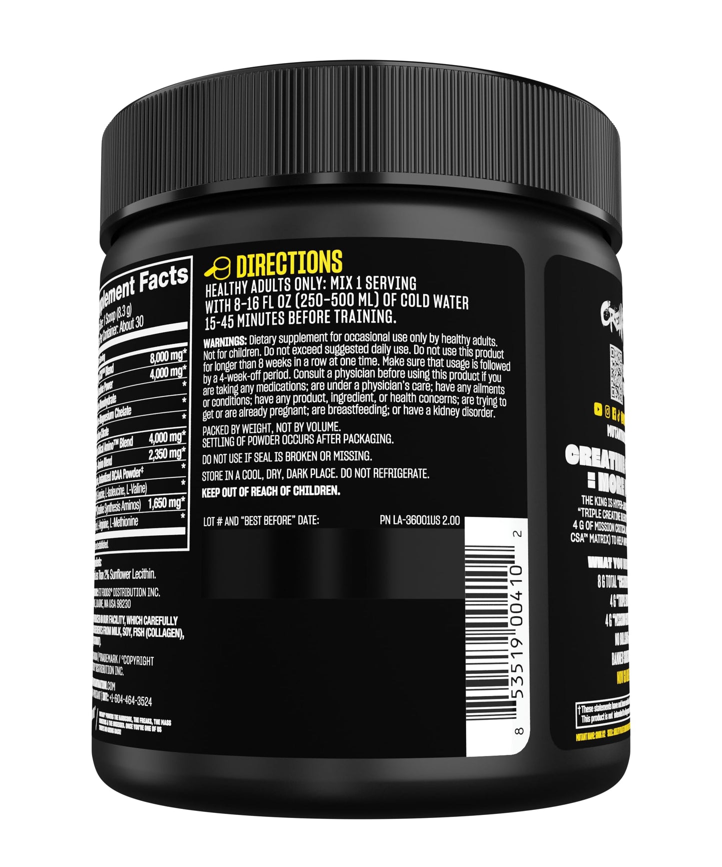 Mutant CREAKONG CX8 - Advanced Creatine + Amino Supplement with 4g Triple Creatine Blend, 4g Amino Blend (BCAAs & Taurine) for Muscle Growth & Performance - Unflavoured, 249g (30 Servings)