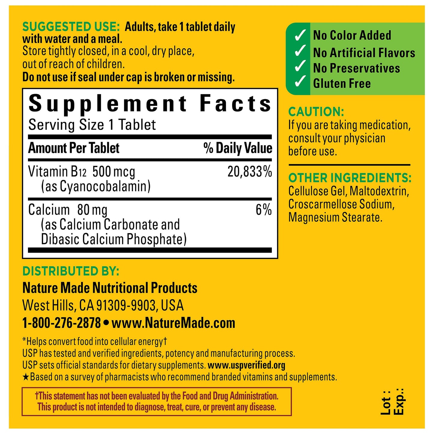 Nature Made Vitamin B12 500 mcg, Dietary Supplement for Energy Metabolism Support, 200 Tablets, 200 Day Supply