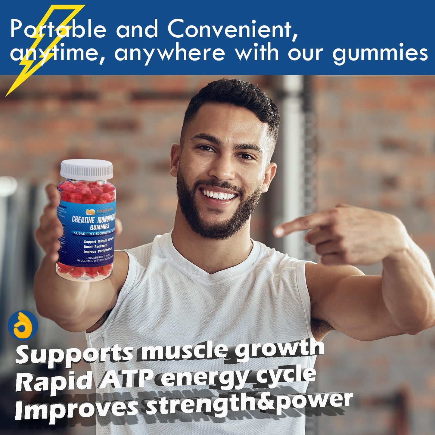 Cymixy8 Creatine Monohydrate Gummies for Men & Women 120Count