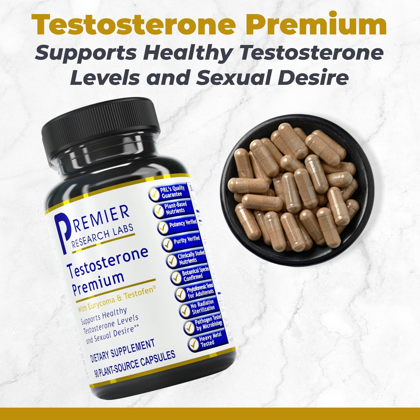 Premier Research Labs Testosterone Premium - for Vitality & Desire - with Saw Palmetto Berry, Maca & American Ginseng - Male Andropause Support - Vegan -90 Plant-Source Capsules