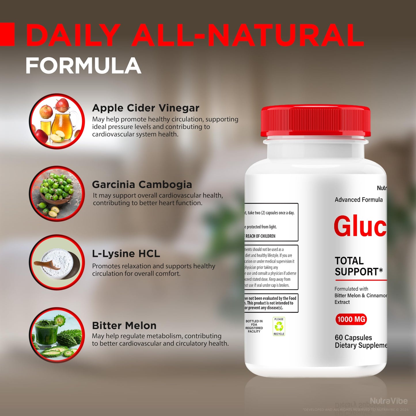 NutraVibe (3 Pack) Glucocyn - Official Glucocyn Pills, All-Natural Formula to Support Healthy Circulation and Overall Well-Being, Premium Glucocyn Pastillas, Review (180 Capsules)