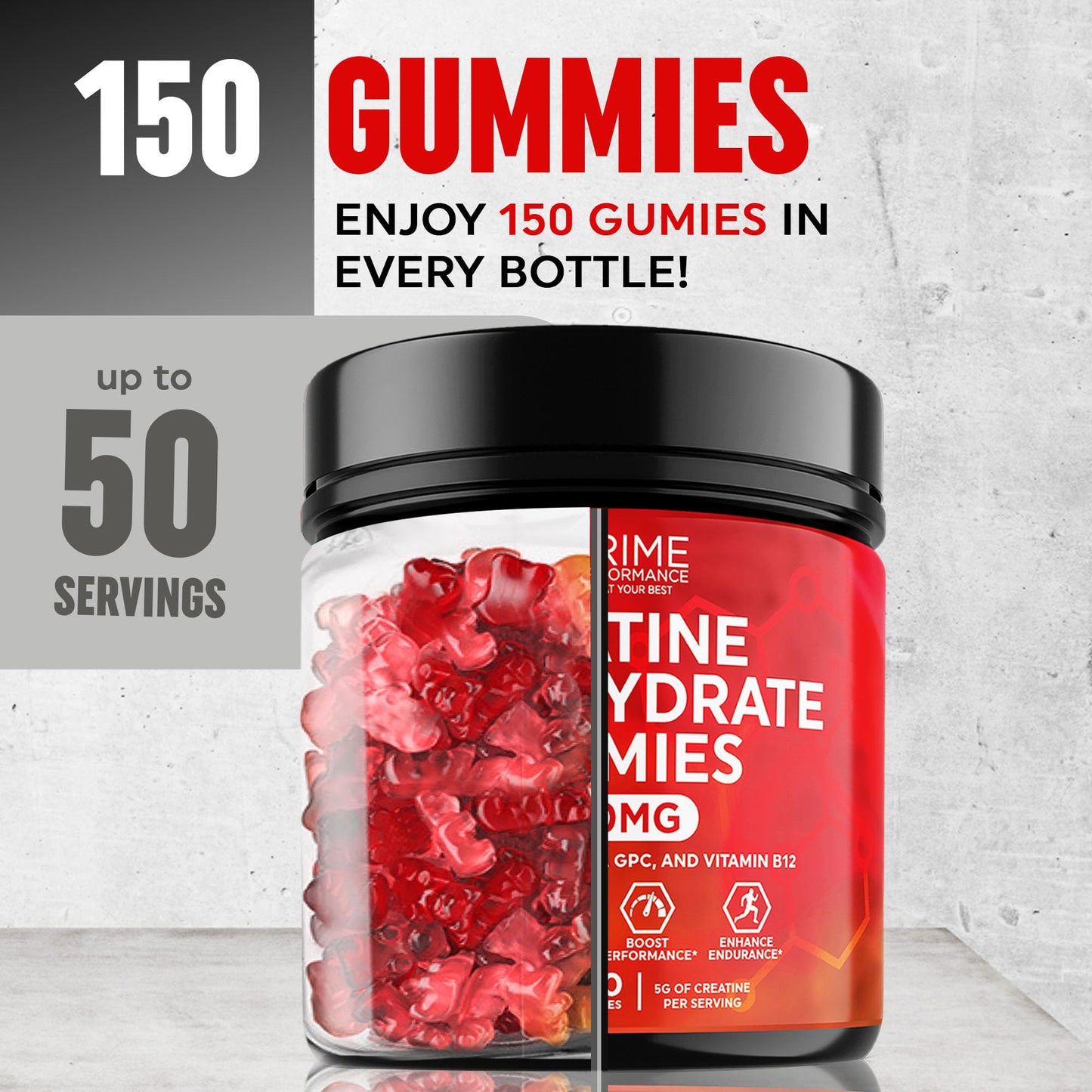 Creatine Monohydrate Gummies Only 3 Gummies For 5g, 50 Servings For Men And Women, Vegan Creatine Chews For Muscle Growth, Muscle Endurance, Workout Recovery, Low Sugar, Easy To Digest, No Bloating