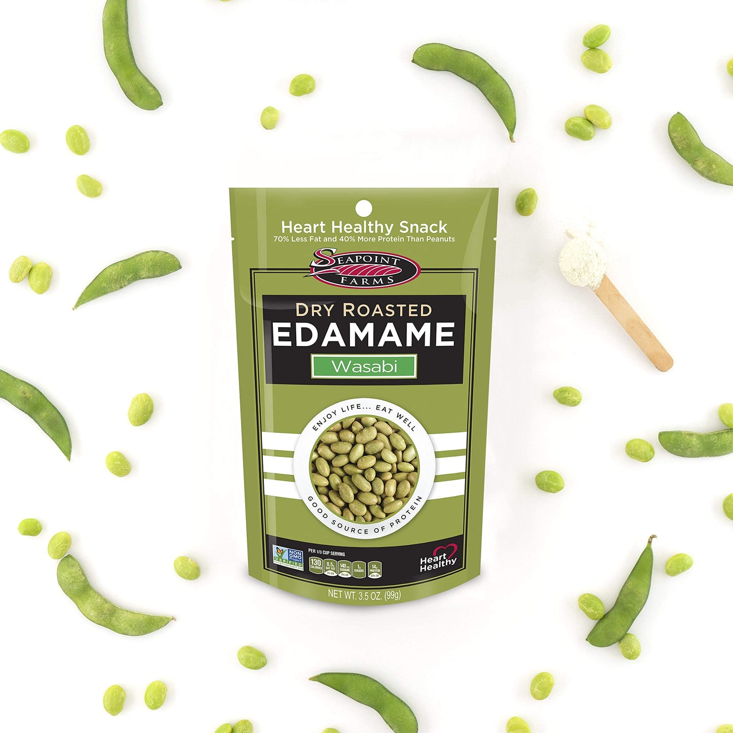 Seapoint Farms Wasabi Dry Roasted Edamame Healthy GlutenFree Snacks 12Pack 35 Ounce Pack of 12