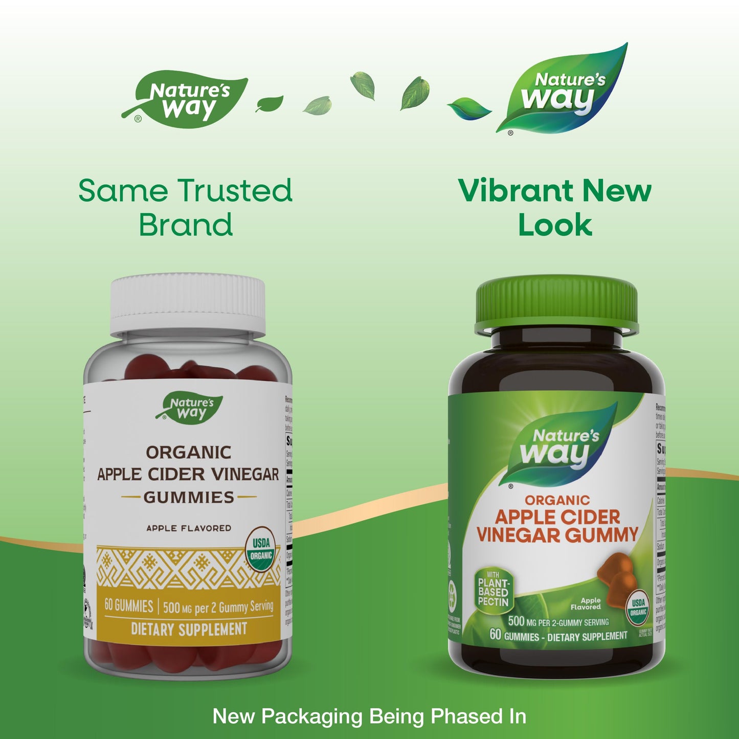 Nature’s Way Organic Apple Cider Vinegar Gummies, 500 mg Organic Apple Cider Vinegar per 2-Gummy Serving, Apple Flavored, 60 Gummies (Packaging May Vary)