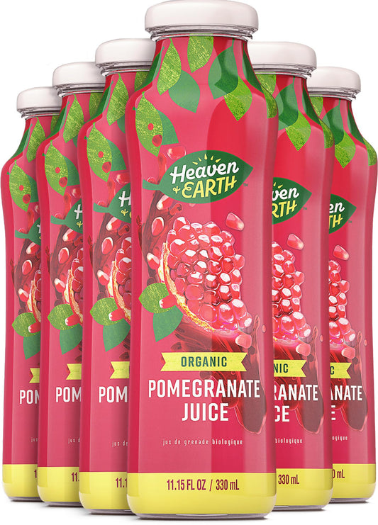 Heaven  Earth 100 Pure Organic Pomegranate Juice 1115oz 6 Pack NO Concentrate Cold Pressed Non GMO Verified No Sugar Added No Preservatives