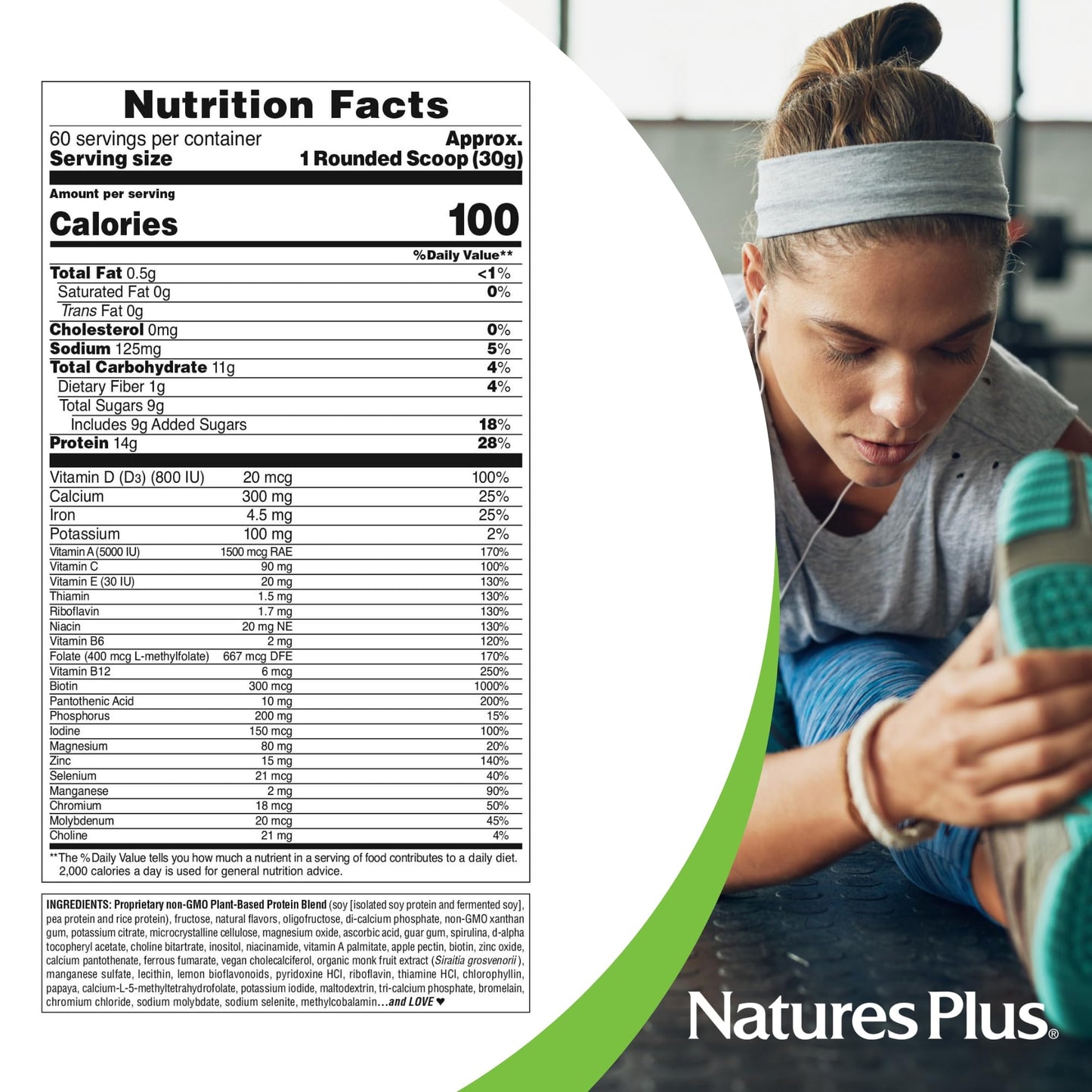 Natures Plus SPIRU-TEIN, Vanilla - 4 lbs - Plant-Based Protein Shake - Non-GMO, Vegetarian, Gluten Free - 60 Servings