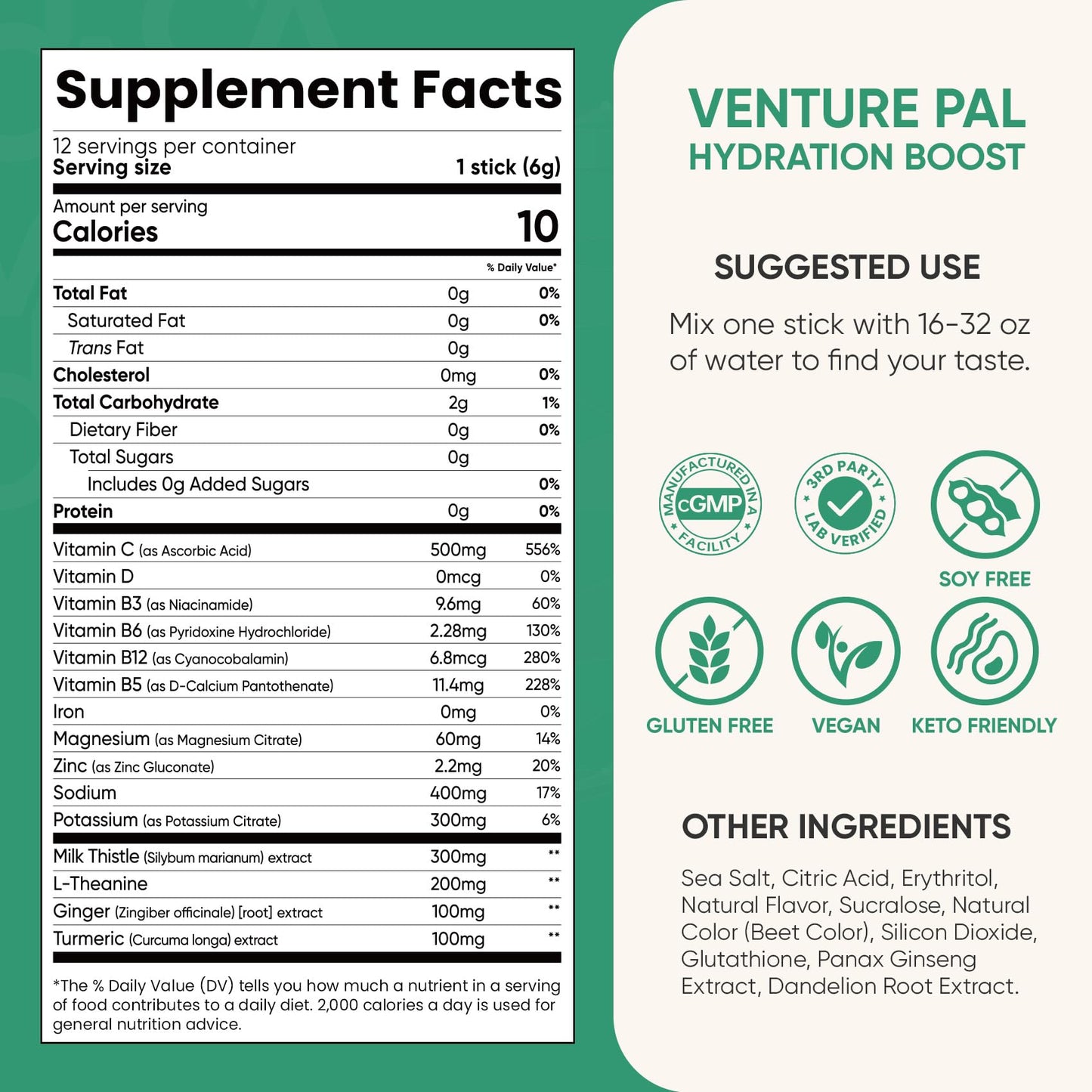 Venture Pal Weekend Recovery Electrolyte Powder Packets, Liquid Daily IV Drink for Rapid Hydration & Liver Support with Milk Thistle - 5 Vitamins & 7 Electrolytes, No Sugar, Keto Friendly, 12 Sticks