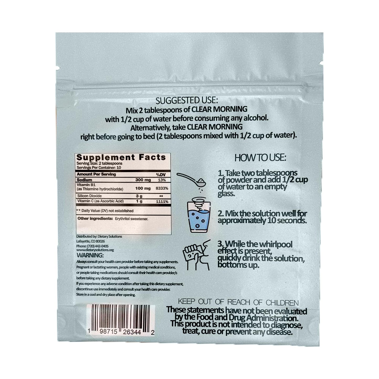 DIETARY SOLUTIONS Clear Morning - Revolutionary After-Drinking Recovery Mix | Magical Morning Wellness Formula & Hydration Support | Detox with Silicon Dioxide