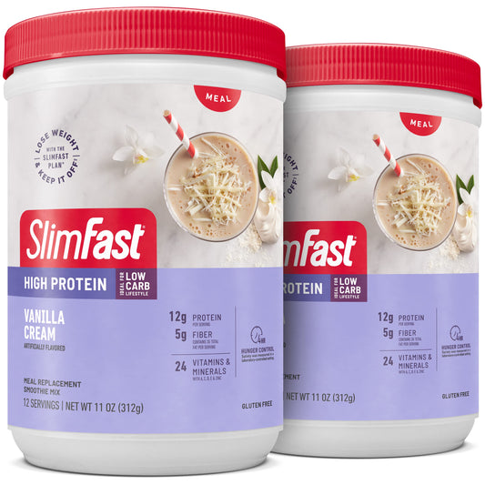 SlimFast Advanced Nutrition High Protein Meal Replacement Smoothie Mix, Vanilla Cream, Weight Loss Powder, 20g of Protein, 12 Servings (Pack of 2) (Packaging May Vary)