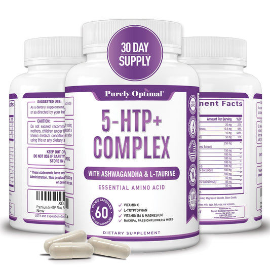 Premium 5-HTP Plus Supplement 250mg Maximum Strength - Sleep Aid, Mood Boost, Promotes Calm & Relaxation, Stress Management Support - Enhanced with Vitamin B6, Gluten Free, Non-GMO, 60 Veggie Caps