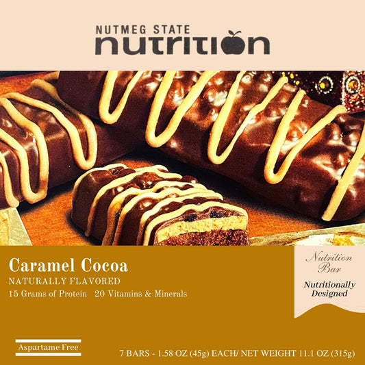 Nutmeg State Nutrition - High Protein Snack Bars, 15g Protein, 160 Calories, Low Sodium, 18 Carbs, 4g Fiber, 7 Servings Per Box (Caramel Cocoa, 1 Pack)