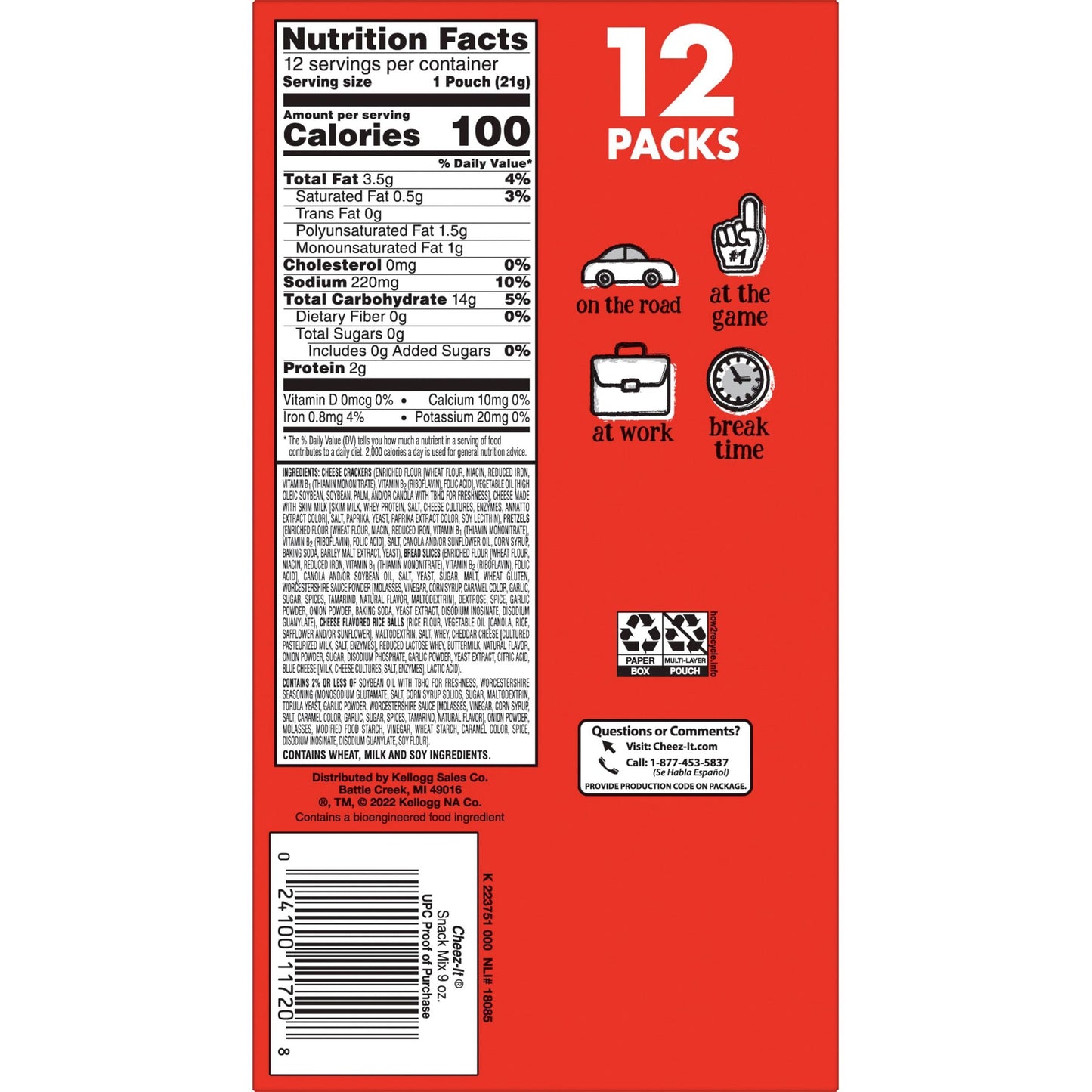 CheezIt Snack Mix Lunch Snacks Office and Kids Snacks Classic 9oz Box 12 Packs