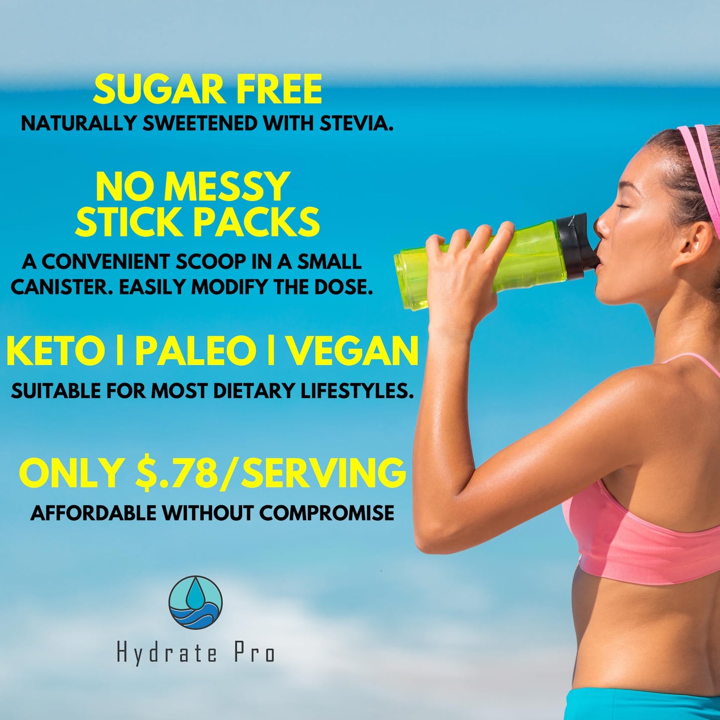 Hydrate Pro Sugar-Free Electrolyte Powder | 1000mg High-Sodium Electrolyte Complex | POTS Support & Keto Flu Prevention | 45 Servings Natural Hydration (Lime)
