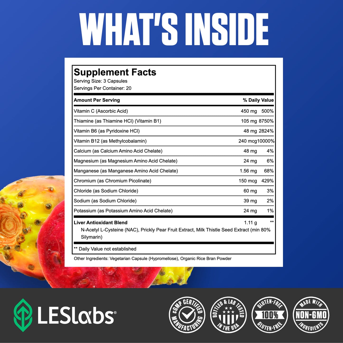 LES Labs DeToxx - Better Mornings & Recovery, Liver Support, Electrolyte Replenishment & Glutathione Support - Prickly Pear, Milk Thistle & NAC - Non-GMO Supplement - 60 Capsules