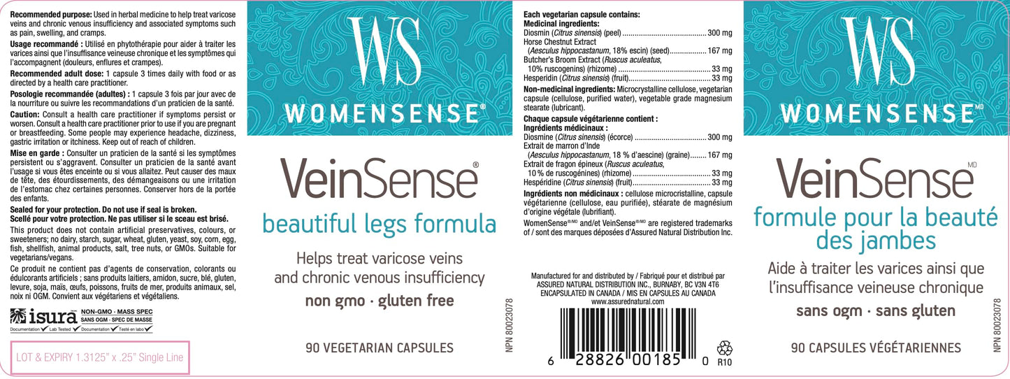 WomenSense VeinSense by Natural Factors, Beauty Supplement to Support Healthy Veins and Beautiful Legs, Vegan, Non-GMO, 60 capsules (20 servings)