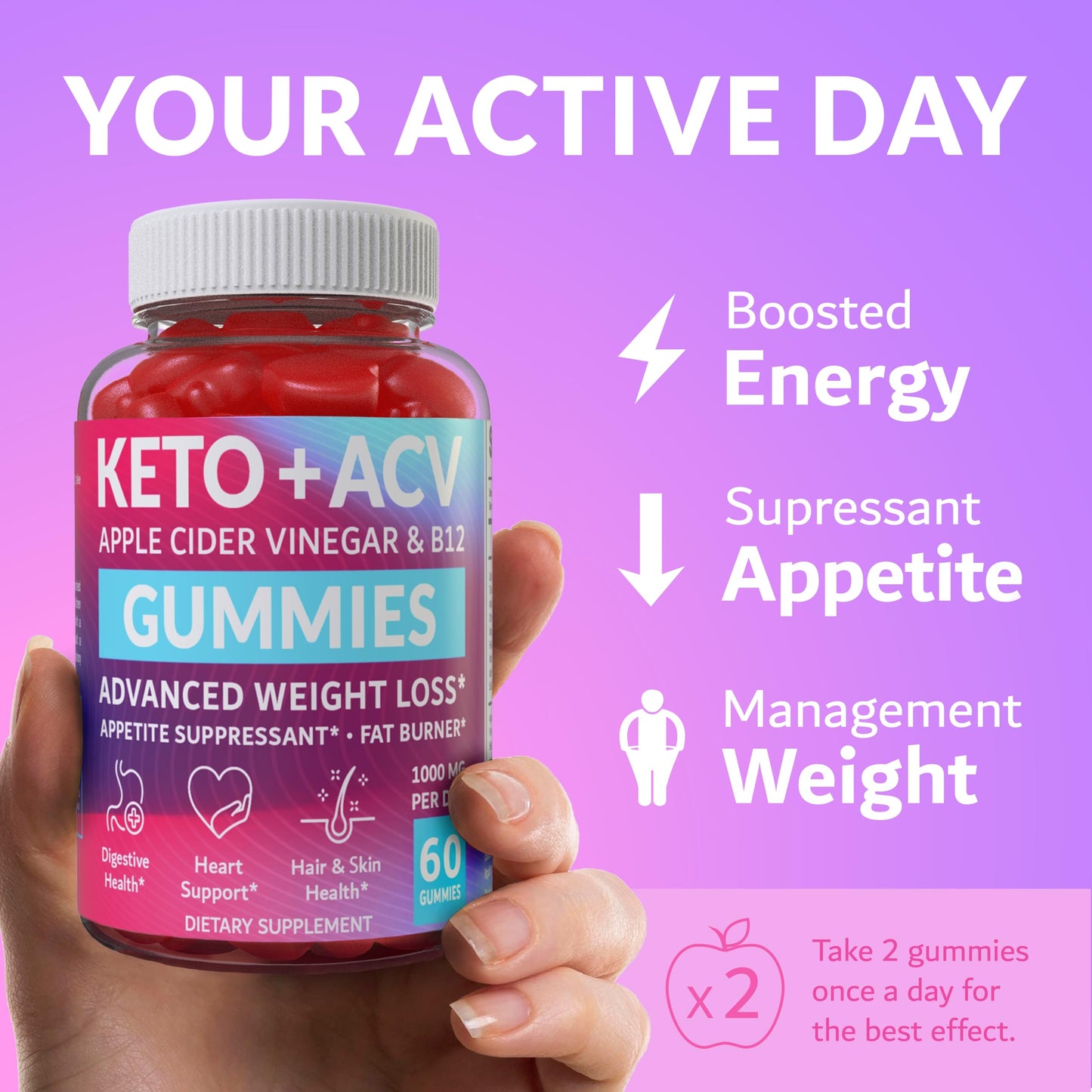 Keto ACV Gummies Advanced Weight Loss - Made in USA Tasty ACV Keto for Weight Loss, Digestion, Cleansing, No Gluten, No GMO & Vegan Keto Apple Cider Vinegar Gummies 1000mg, 60 pcs