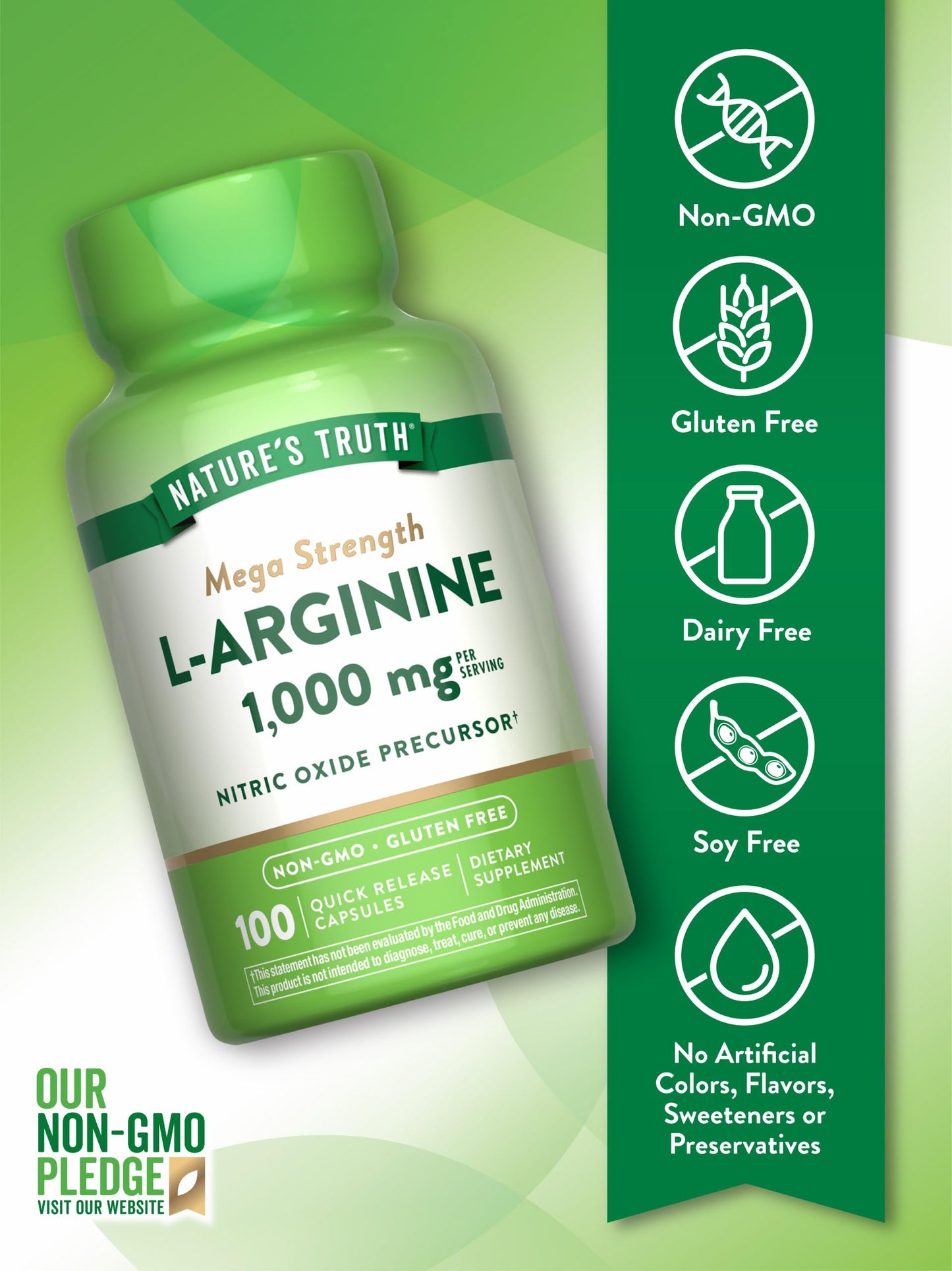Nature's Truth L-Arginine 1000mg | 100 Capsules | Mega Strength | Non-GMO & Gluten Free Supplement