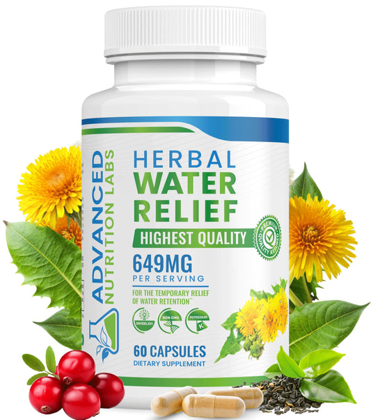 Herbal Water Relief Diuretic Water Pills for Water Retention, Bloating, Swollen Legs, Feet - Dandelion Extract Supplement - Water Retention Loss - Diuretics for Women & Men - 60 Capsules