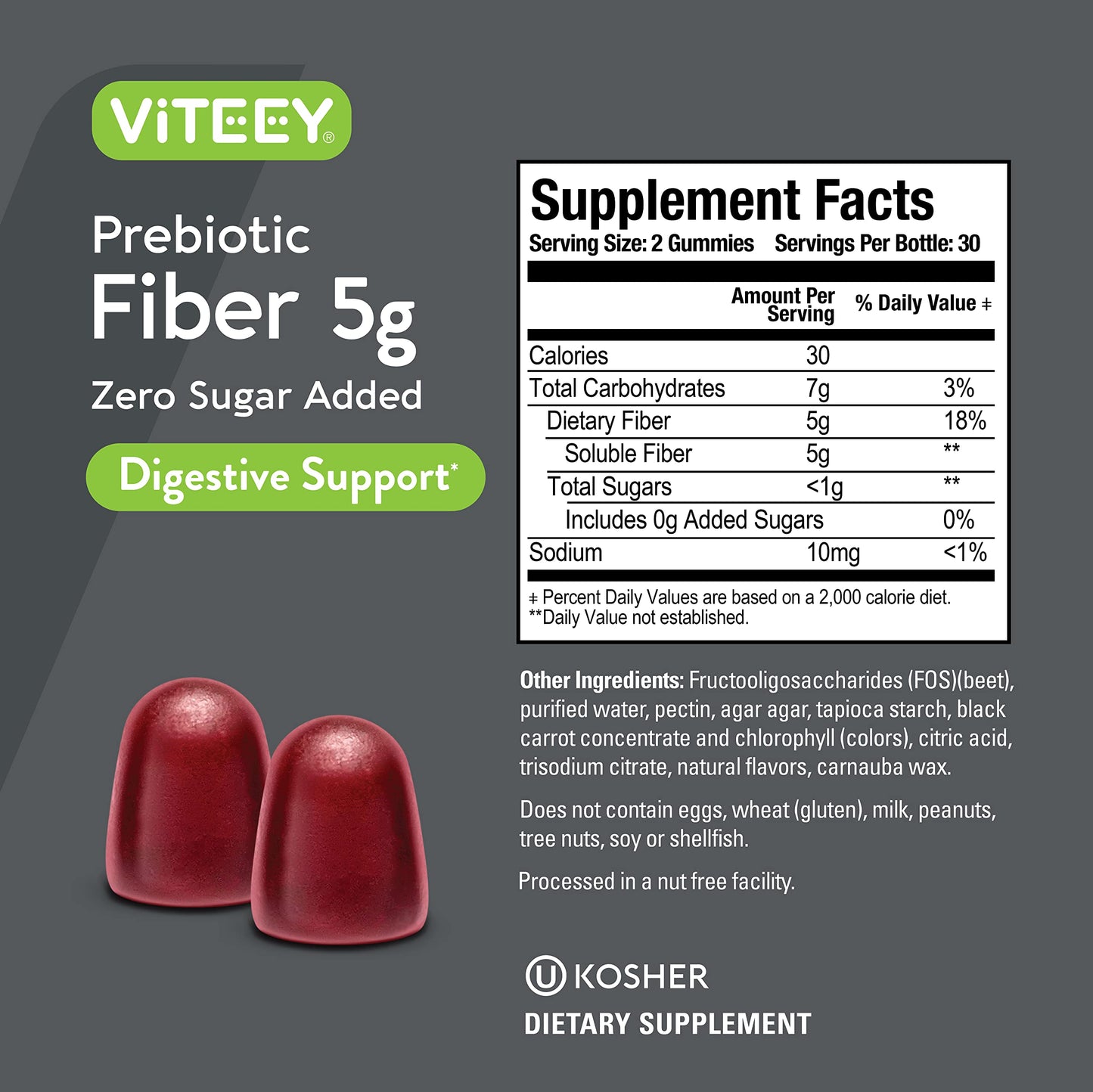 Prebiotic Fiber Gummies for Adults, 5g - Zero Sugar Added - Fiber Supplement Gummies for Digestive Health Regularity & Natural Weight Support - Vegan, Gelatin Free - Chewable Fruit Flavored Gummy