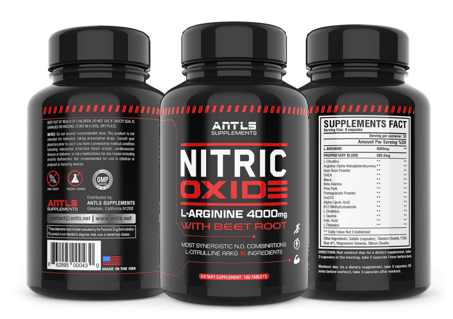 Nitric Oxide Supplement Booster Complex L Arginine 4000mg,L Citrulline, AAKG,Beet Root,Pre Workout Pills,Muscle Bulider,Growth,Pumps,180 Capsules