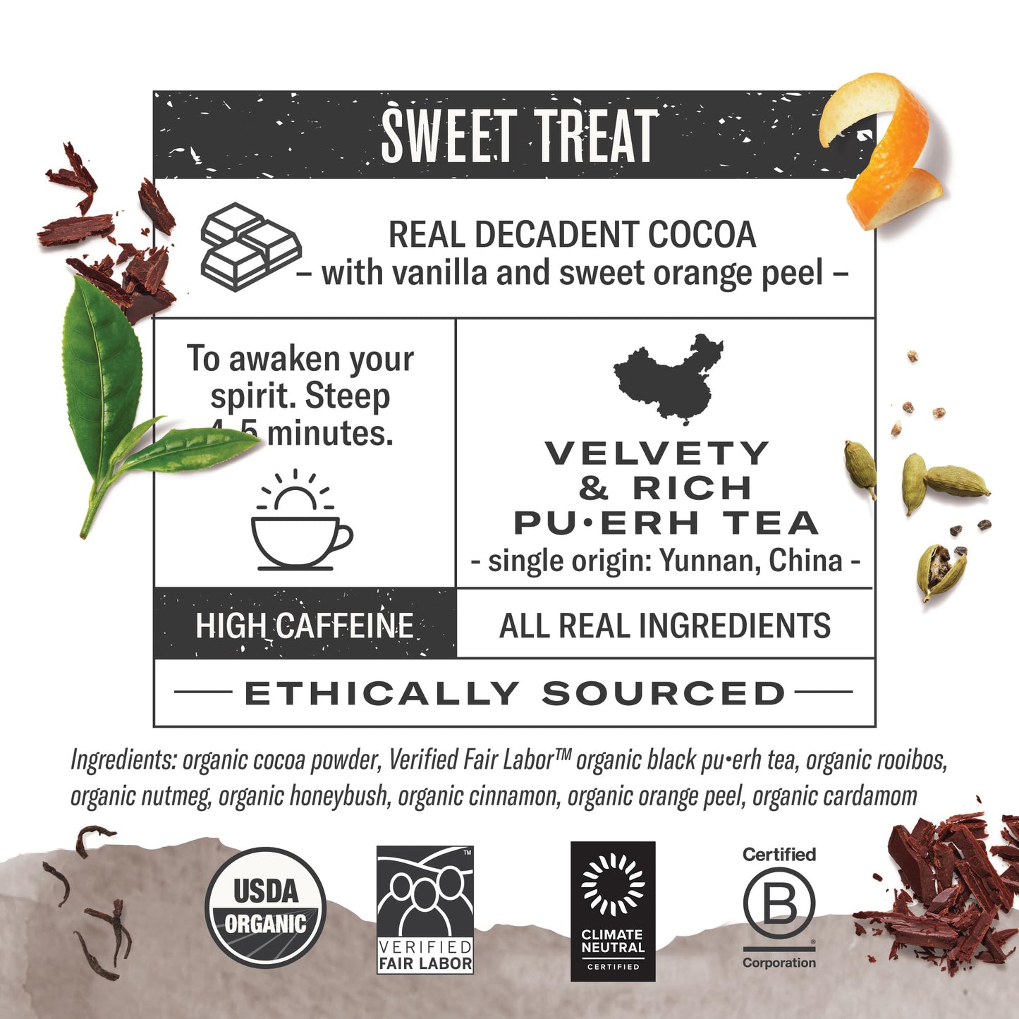 Numi Organic Chocolate Puerh Tea 16 Tea Bags Aged Yunnan Puerh Black Tea with Cocoa  Orange Peel Packaging May Vary