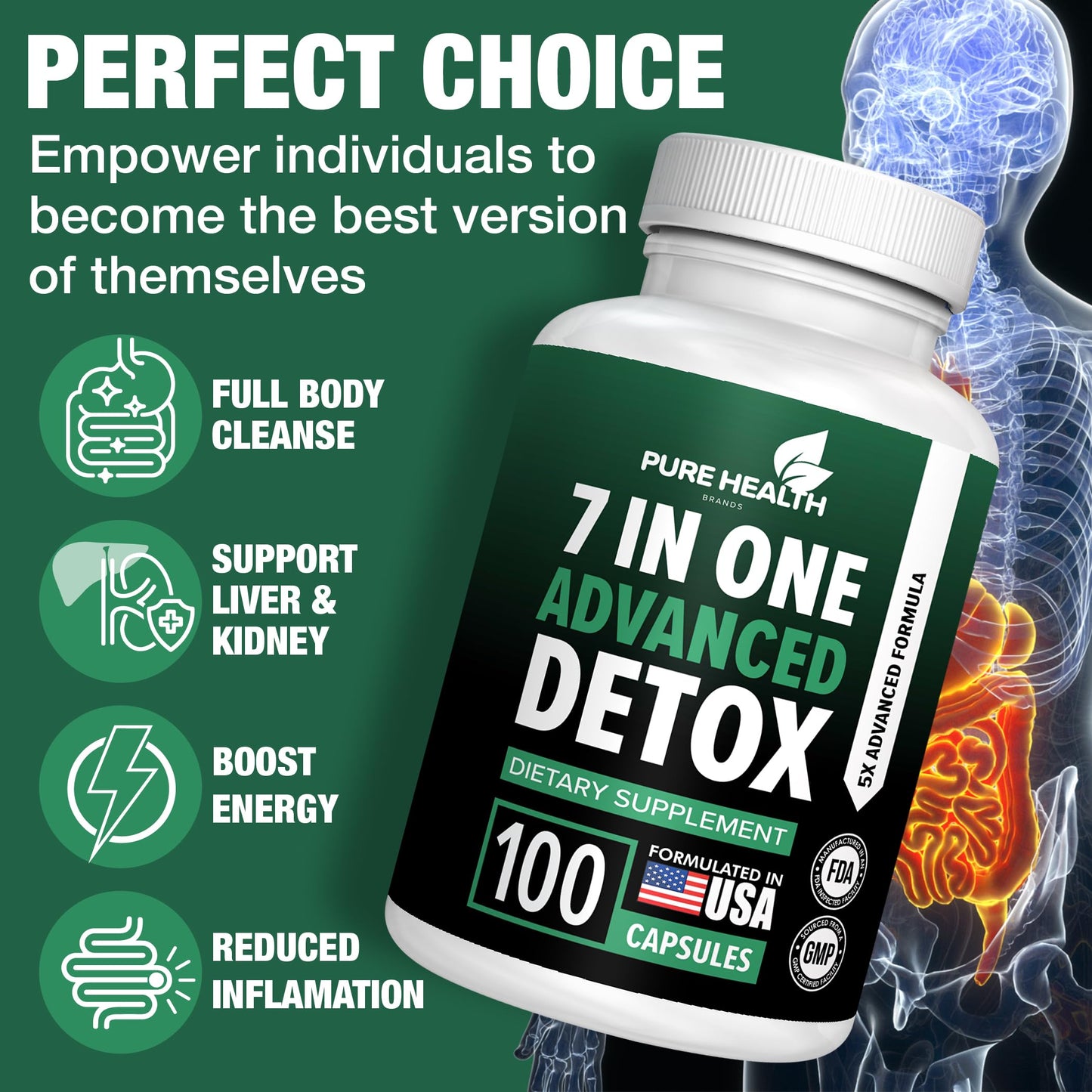 Extra Strength Fast Acting 7-in-ONE Advanced Formula - Full Body Cleanse - Detox & Liver Cleanse - Detox & Liver Repair, All Natural Toxins Remover, Healthy Cleansing Support for Liver (100 Capsule)