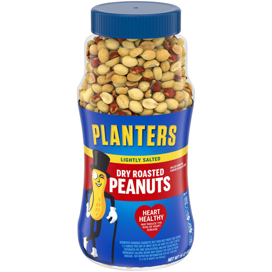 PLANTERS Lightly Salted Dry Roasted Peanuts 16 oz Resealable Jar  Peanut Snack  Great Movie Snack Active Lifestyle Snack and Party Size Snack  Kosher Peanuts Pack of 12