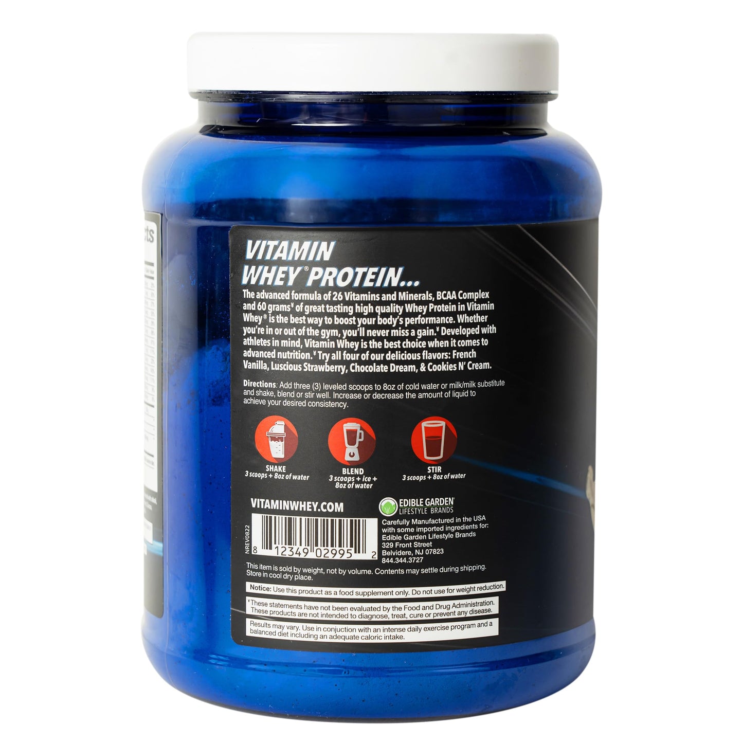 Vitamin Whey Protein, Cookies N Cream, 60g Whey Protein, BCAA Complex, 26 Vitamins & Minerals, Gluten Free, 1.5 LB