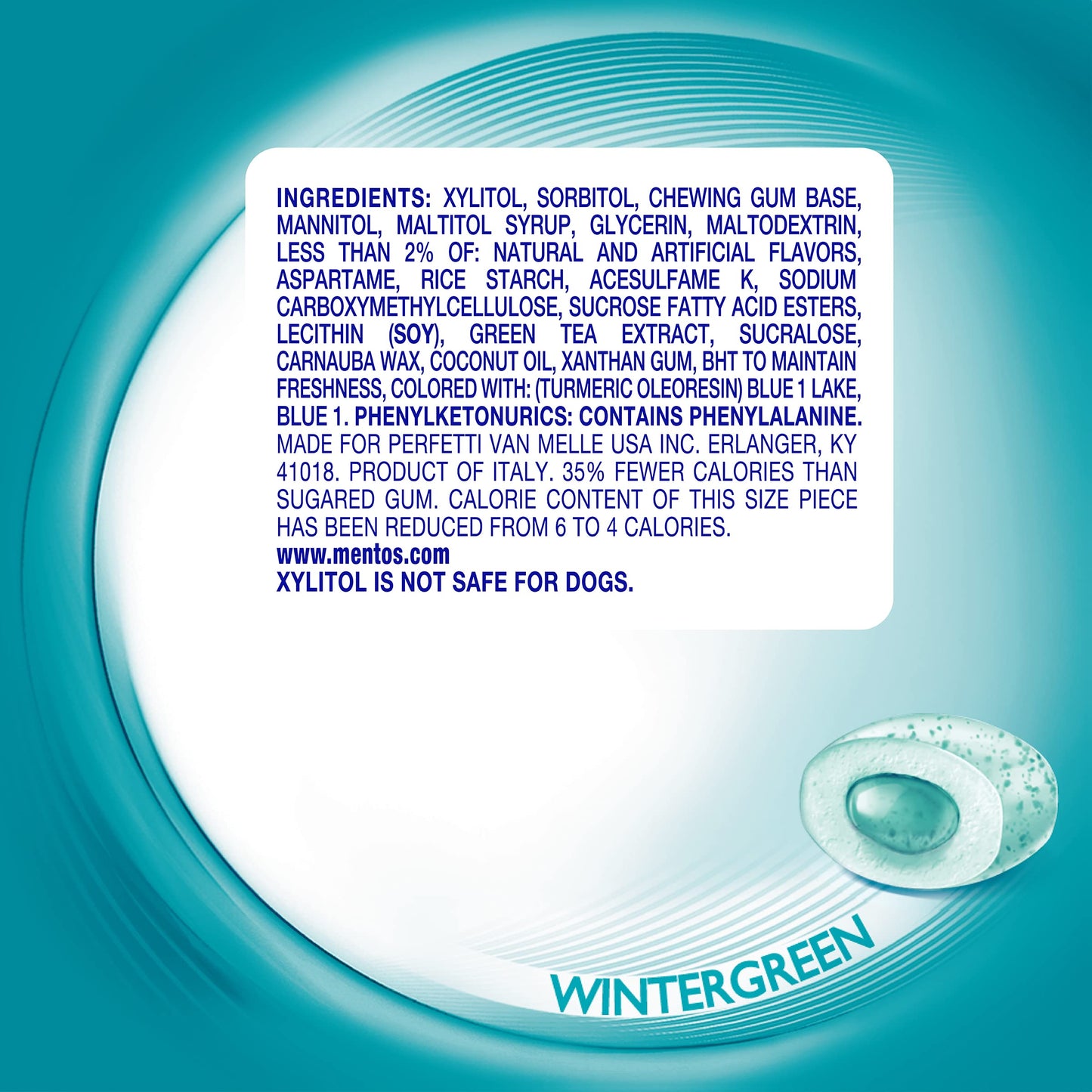 Mentos Pure Fresh SugarFree Chewing Gum with Xylitol Bulk Wintergreen Bulk 50 Count Pack of 4