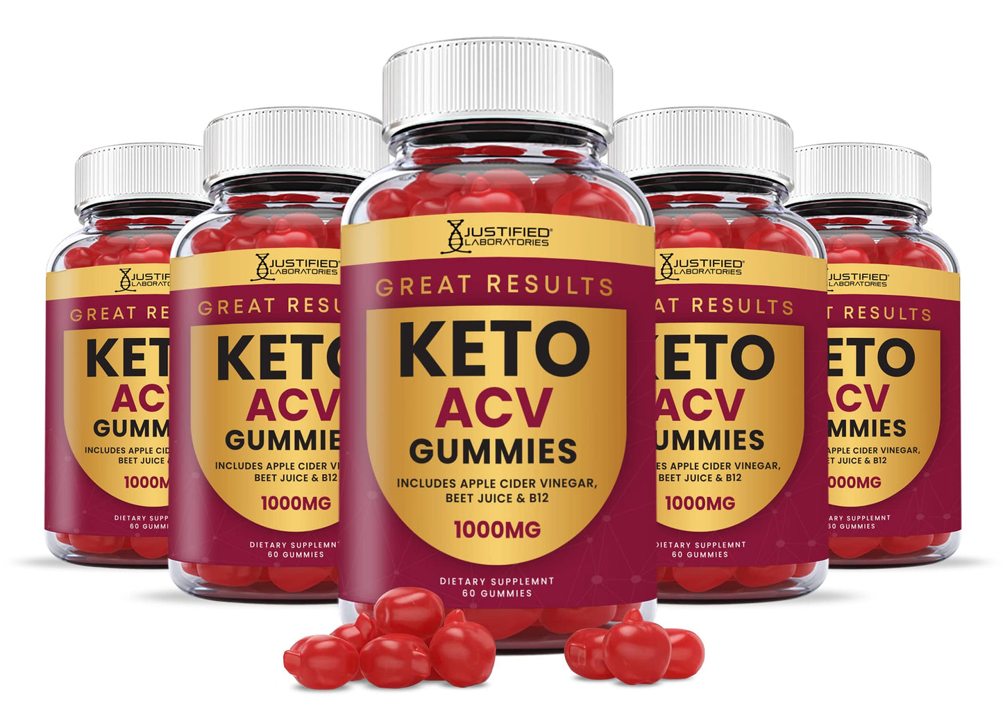 (5 Pack) Great Results Keto ACV Gummies Advanced Formula 1000MG Great Results Keto Gummies Apple Cider Vinegar Formulated with Pomegranate Beet Juice Powder B12 Vegan Non GMO 300 Gummys