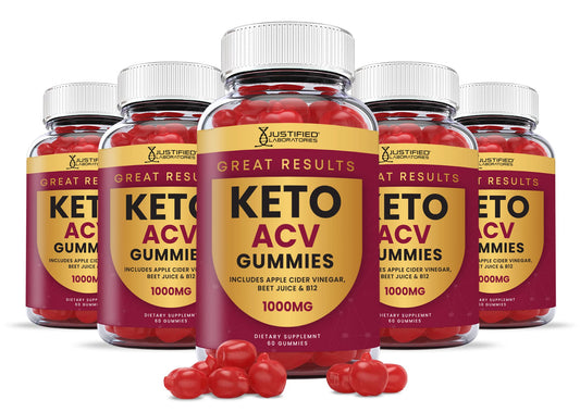 (5 Pack) Great Results Keto ACV Gummies Advanced Formula 1000MG Great Results Keto Gummies Apple Cider Vinegar Formulated with Pomegranate Beet Juice Powder B12 Vegan Non GMO 300 Gummys