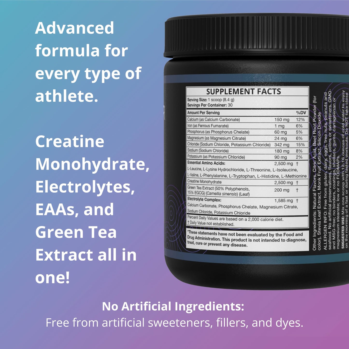 Fuel 4 Ever Fast Fasting Electrolyte Powder | with Creatine, Essential Amino Acids & Green Tea Extract | No Sugar, No Artificial Sweeteners or Ingredients | Watermelon Flavor 30 Servings