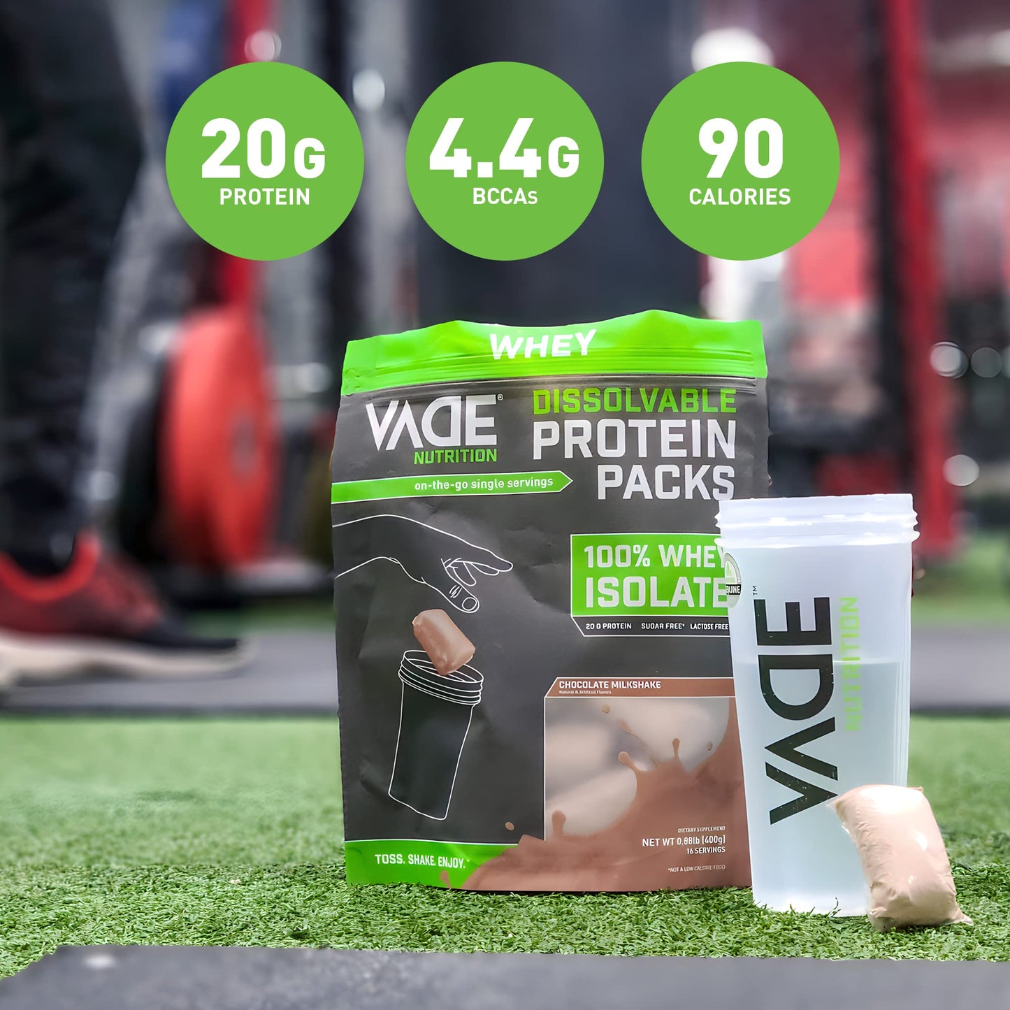 VADE Nutrition Dissolvable Protein Packs - 100% Whey Isolate Protein Powder Chocolate Milkshake - Low Carb, Low Calorie, Lactose Free, Sugar Free, Fat Free, Gluten Free - 30 Packets to Go