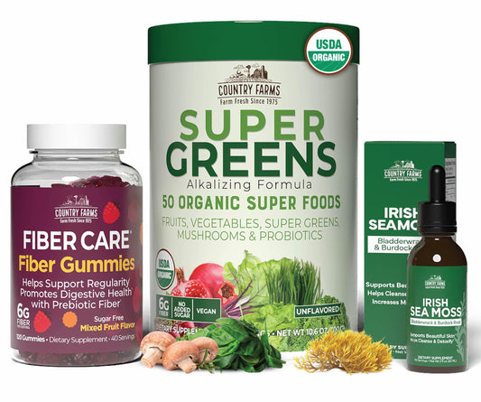 COUNTRY FARMS Super Greens Natural & Fiber Gummies, with Bonus Sea Moss Tincture, Natural Energy Support, Digestive Health, Supports Regularity, Bundle Pack