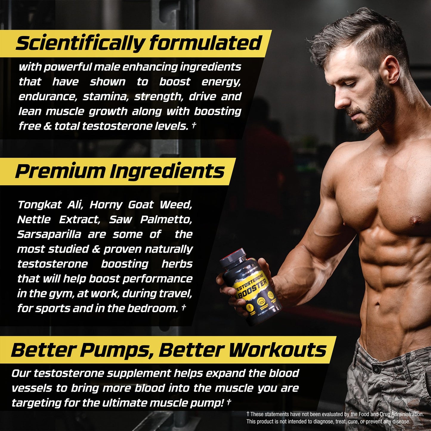 Testosterone Booster - Testosterone Supplement for Men - Male Enhancing Pills for Muscle Growth, Libido, Stamina, Strength - Tongkat Ali Muscle Builder Workout Supplement - Total T Test Boost - 2 PACK