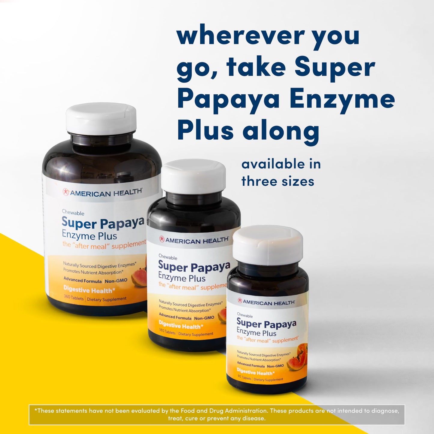 American Health Super Papaya Enzyme Plus Chewable Tablets, Natural Papaya Flavor, 2 Pack - Promotes Digestion & Nutrient Absorption, Contains Papain & Other Enzymes - 360 Count, 240 Total Servings
